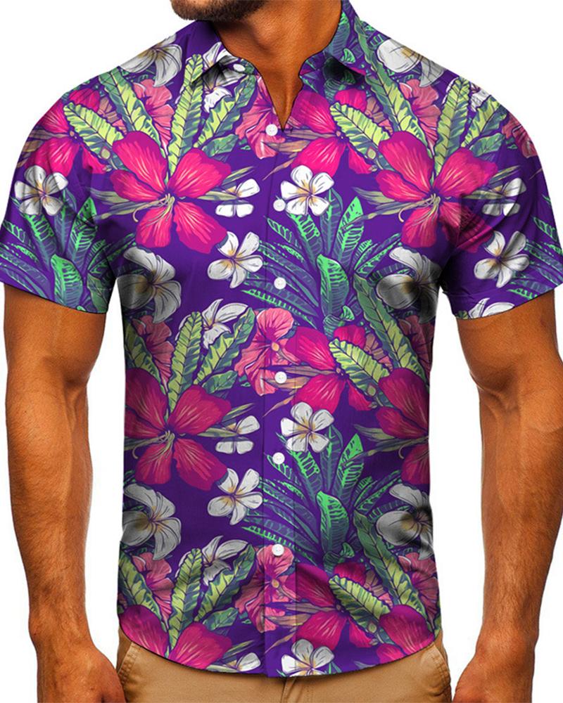 

Floral Print Short Sleeve Button-up Shirts, Multicolor