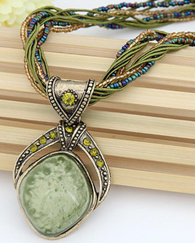 1pc Bohemian Braided Turquoise Geometric Pendant Necklace