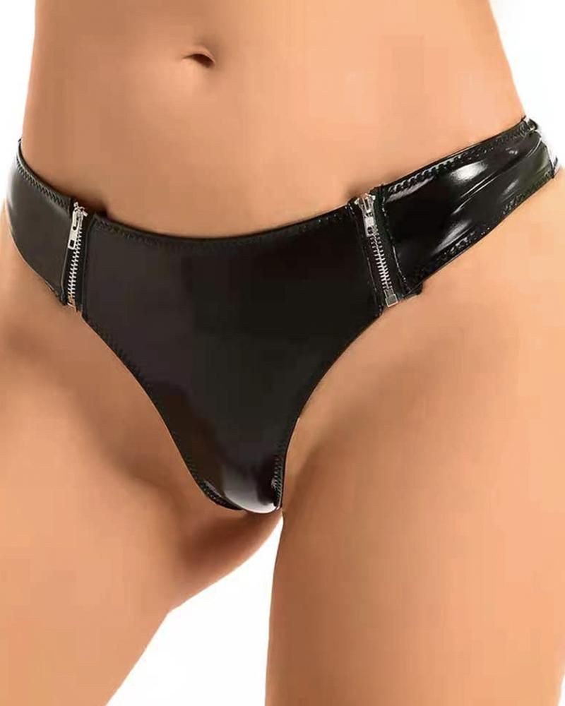 

Zipper Decor PU Leather Panty, Black