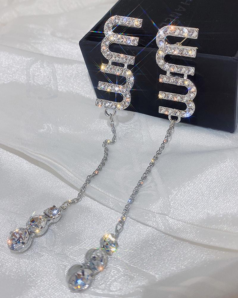 

1Pair Rhinestone Decor Letter Drop Earrings, Silver