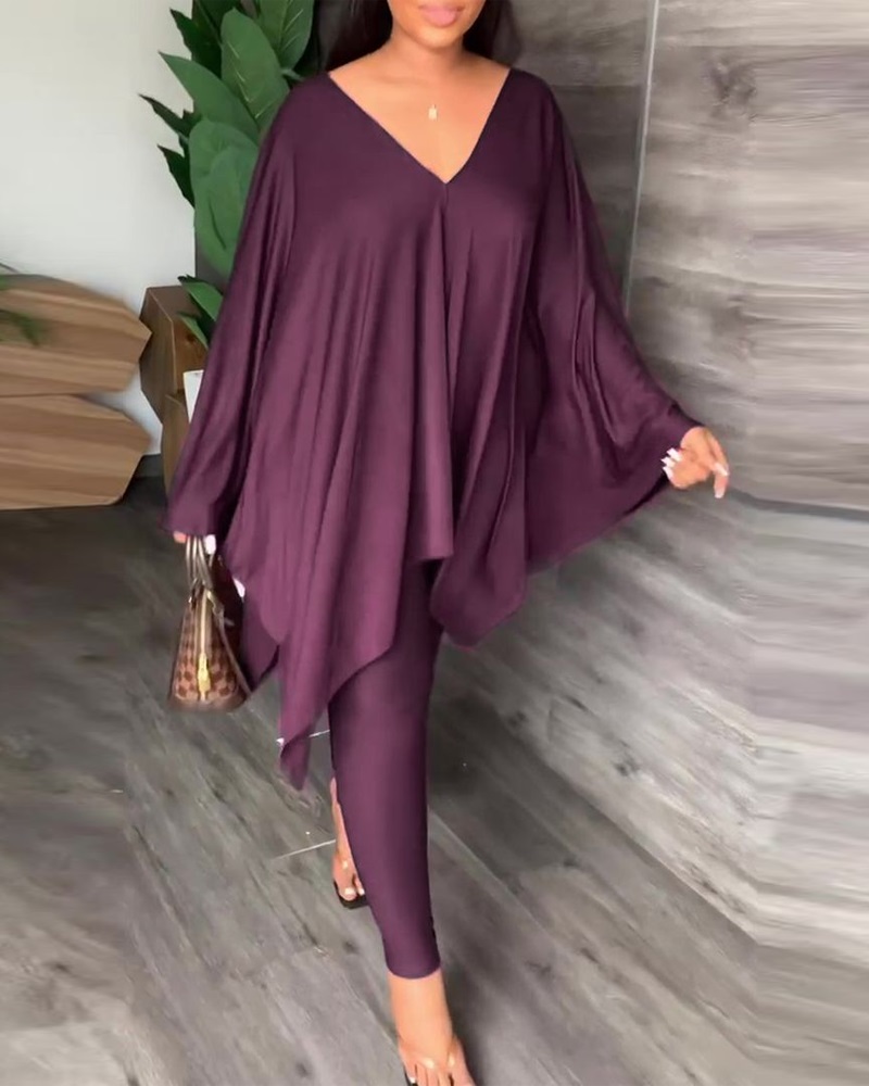 

Asymmetrical Hem Top & Pants Set, Purple