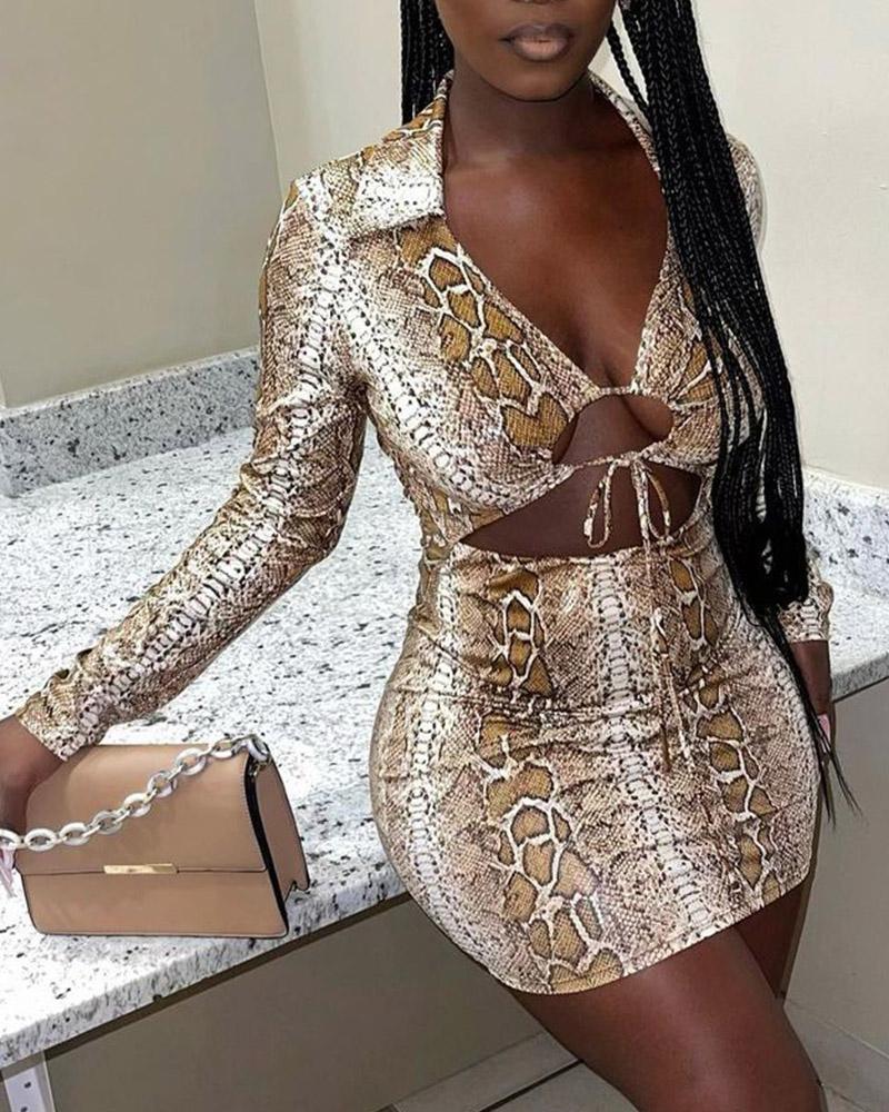 

Snakeskin Print Drawstring Cutout Bodycon Dress