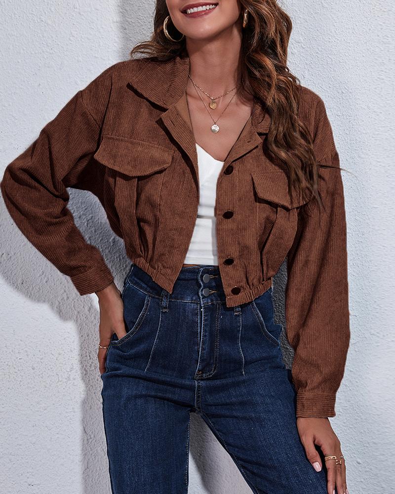 

Corduroy Long Sleeve Crop Shacket, Coffee