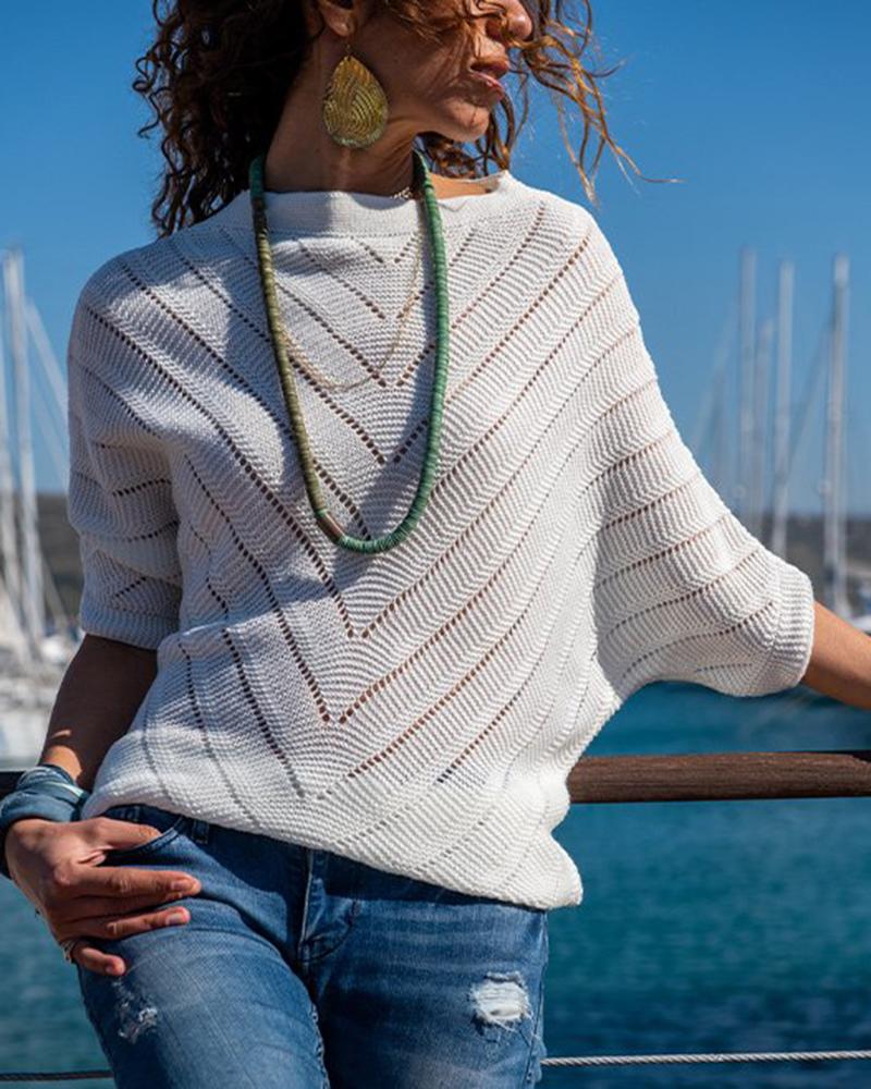 

Hollow Out Long Sleeve Knit Sweater, White