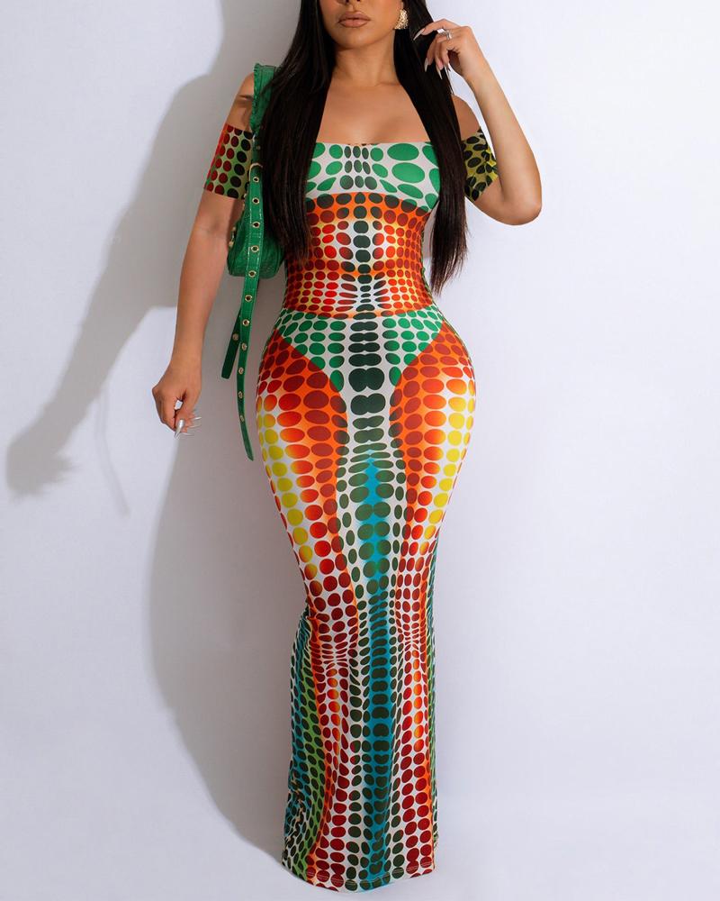 

Polka Dot Print Off Shoulder Bodycon Dress, Orange