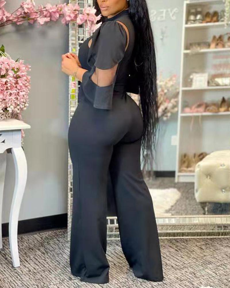 

Plus Size Contrast Mesh Zip Back Jumpsuit, Black