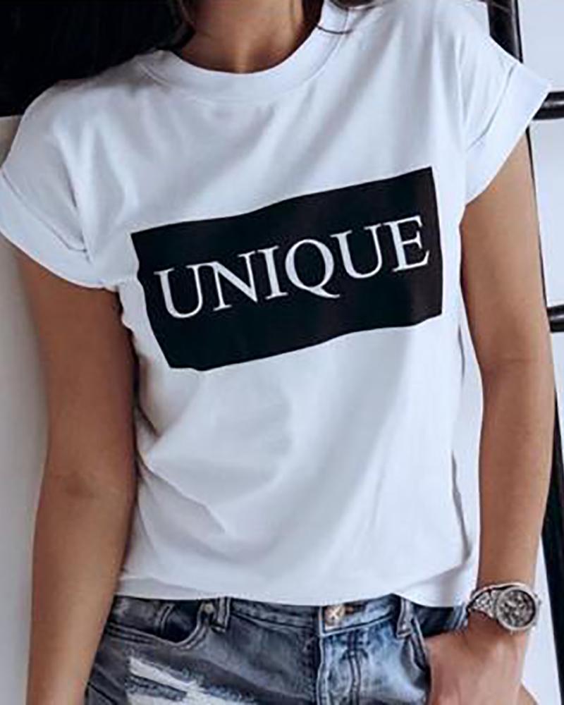 

Letter Print Short Sleeve Casual T-shirt, White