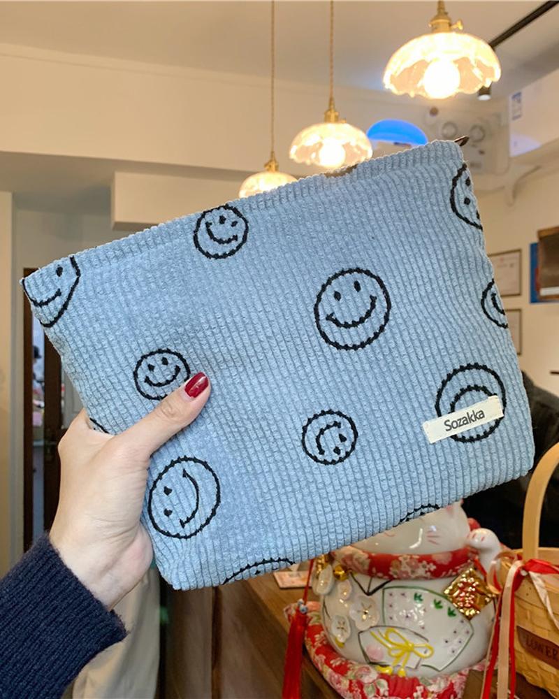 

Smile Face Pattern Corduroy Clutch Bag, Blue