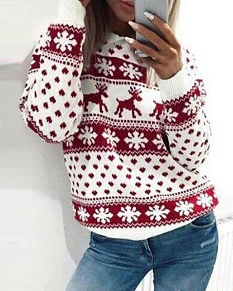 

Christmas Snowflake Moose Print Sweater, Red