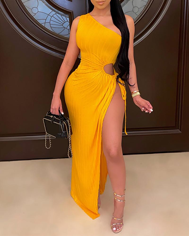 

Cutout High Slit One Shoulder Maxi Dress, Yellow