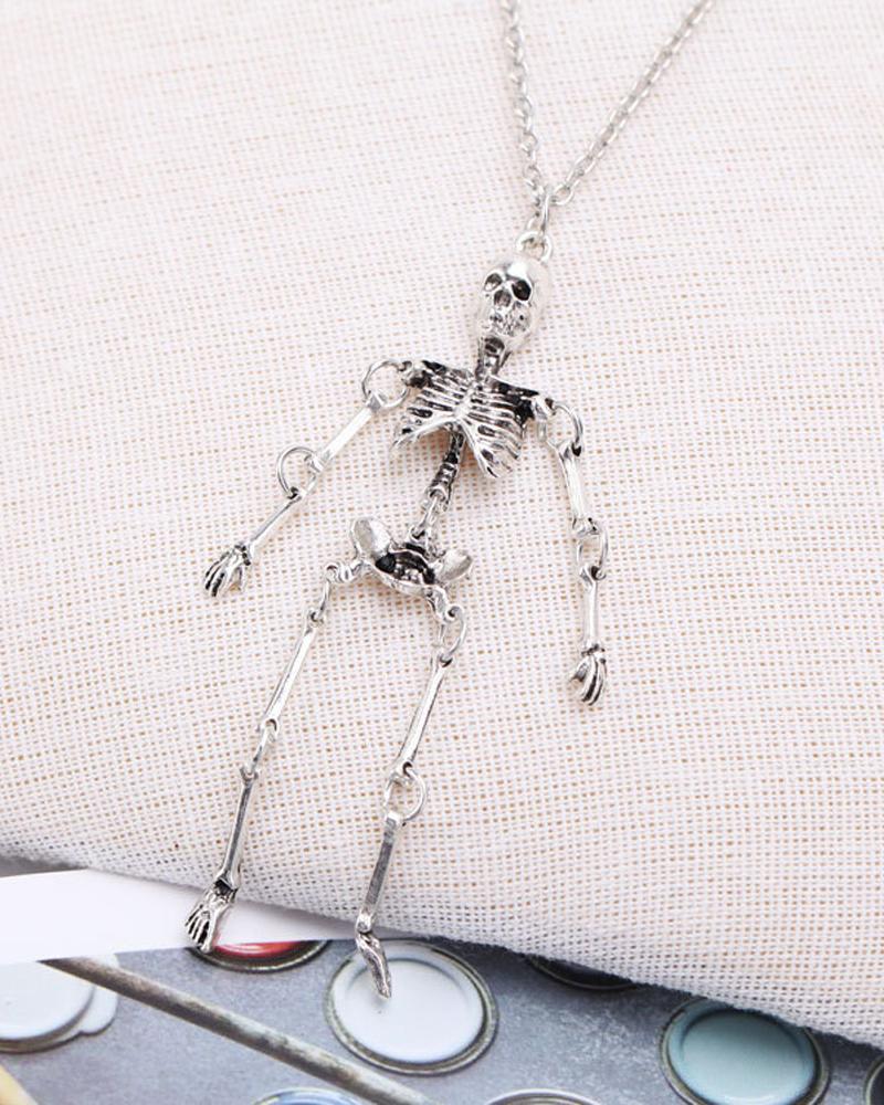 

1pc Halloween Skeleton Pendant Necklace, Silver