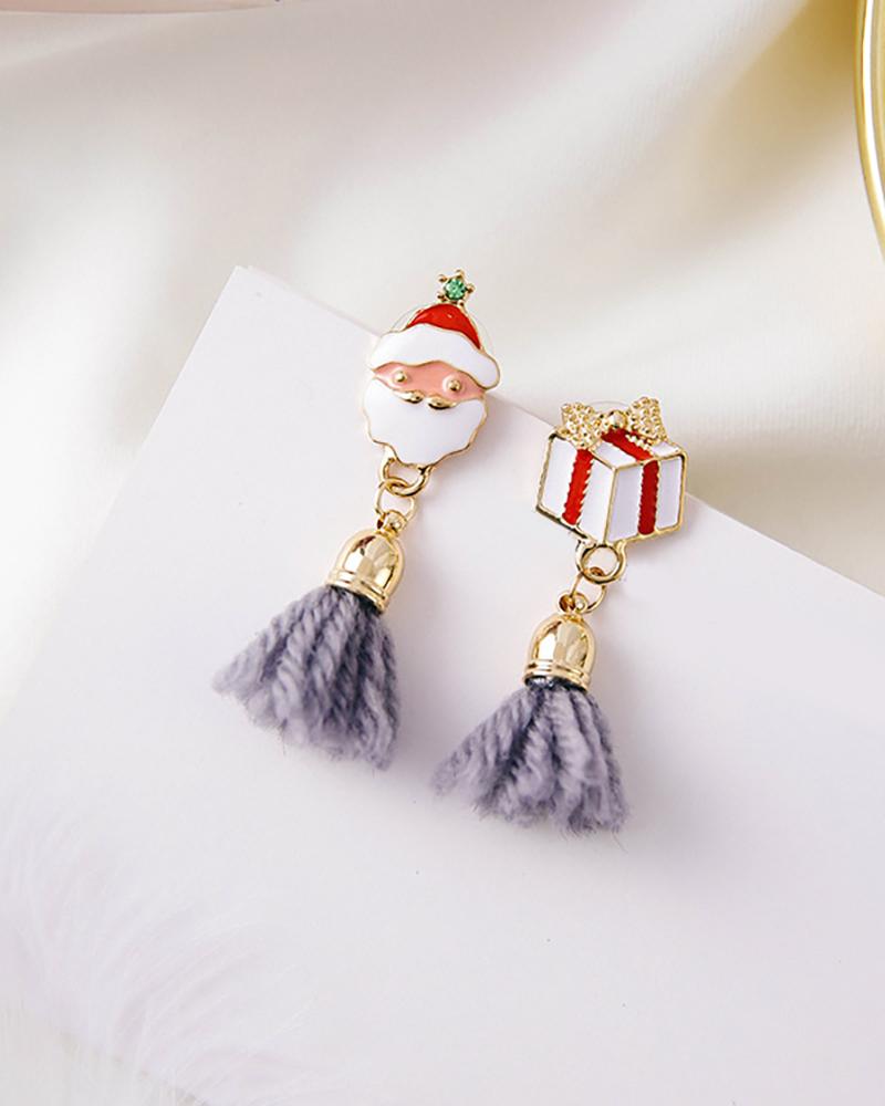 

Christmas Tree / Gift / Moose / Santa Pattern Tassel Earring, Gray