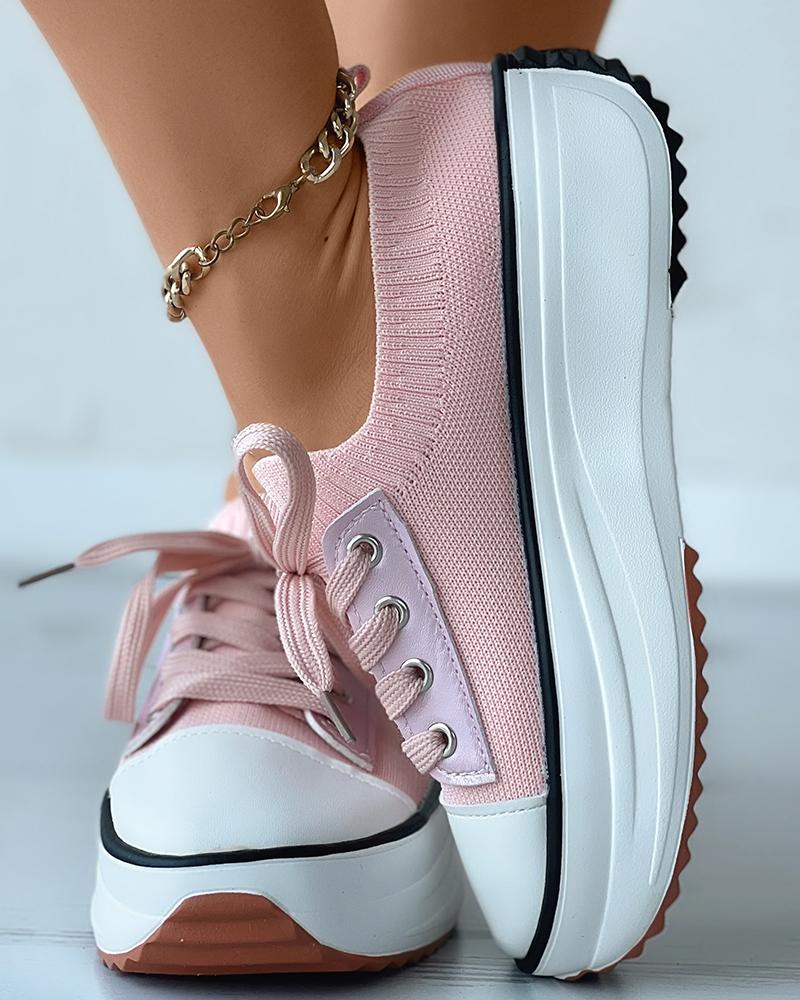 

Knit Lace-up Muffin Sneakers, Pink