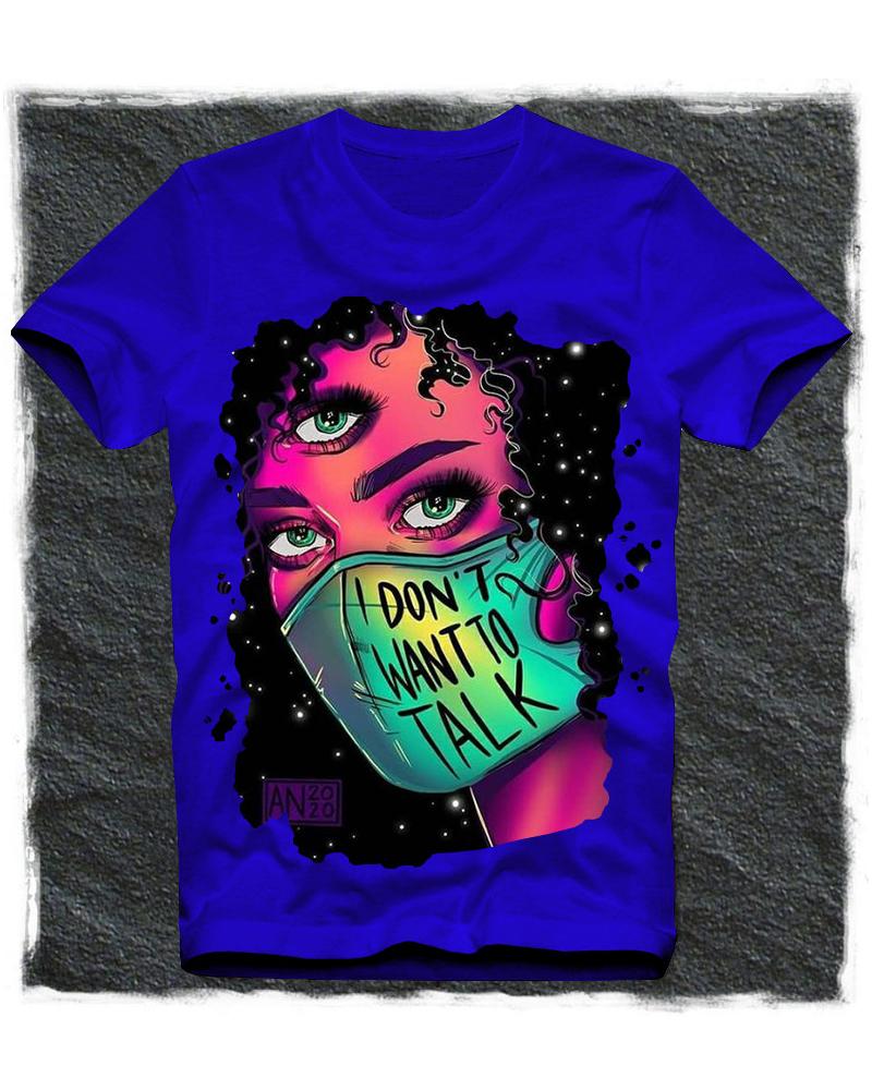 

Figure Print Short Sleeve Loose T-shirts, Blue