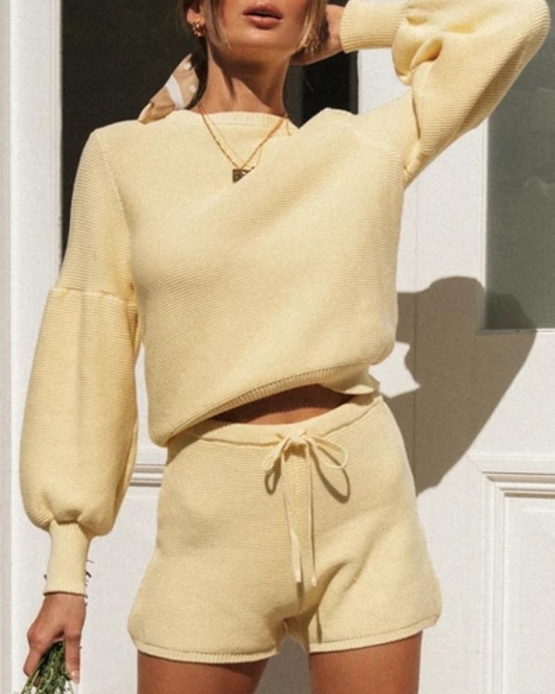 

Long Sleeve Sweater & Drawstring Shorts Set, Yellow