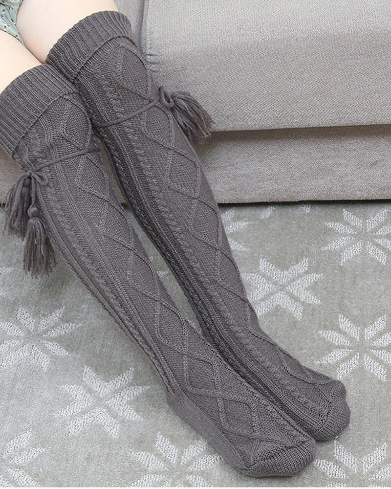 

Thigh High Knit Leg Warmers Winter Warm Long Boot Socks, Gray