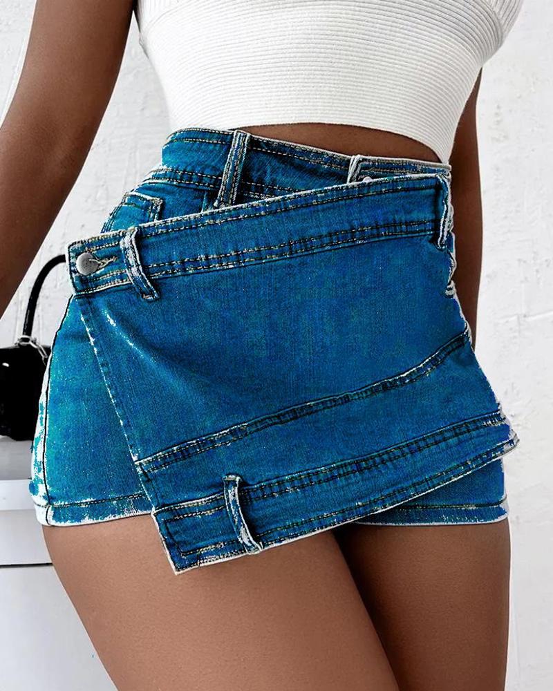

Pocket Design Asymmetrical Wrap Skorts, Dark blue