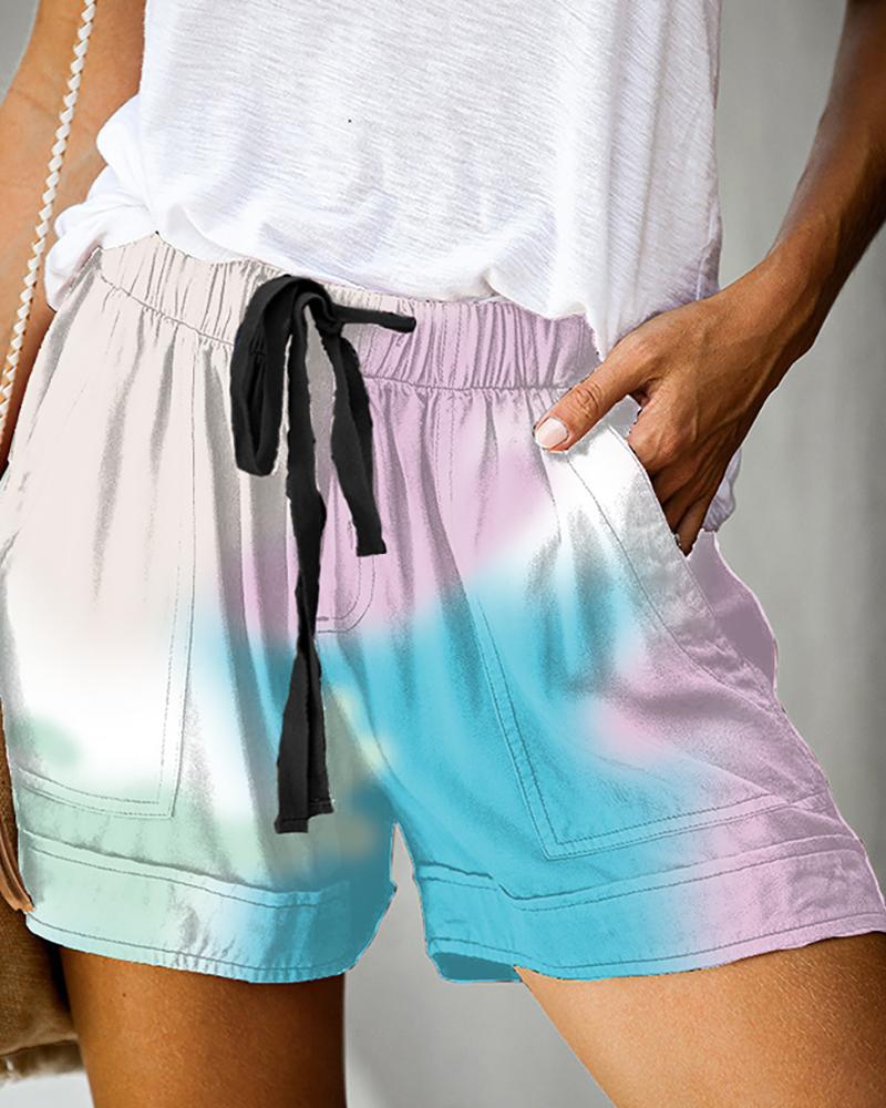

Tie Dye Print Drawstring Casual Shorts, Purple