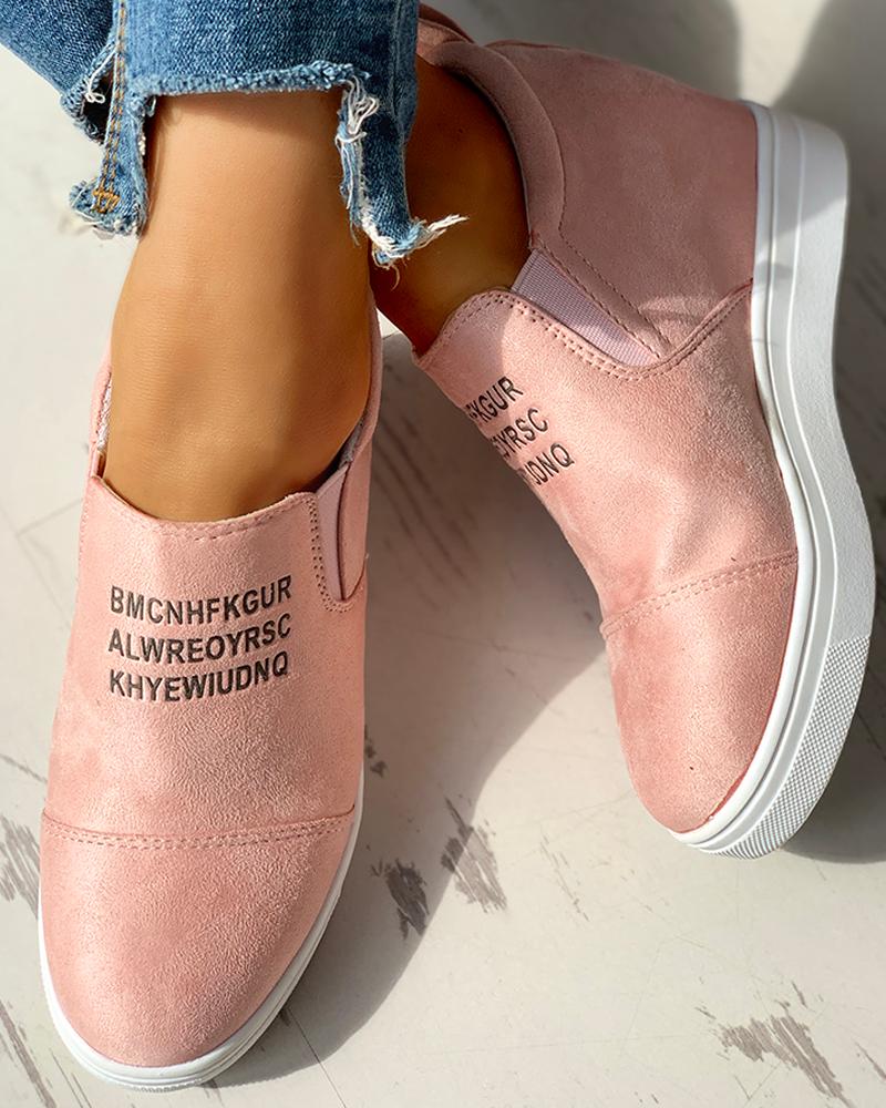 

Suede Letter Pattern Casual Sneakers, Pink