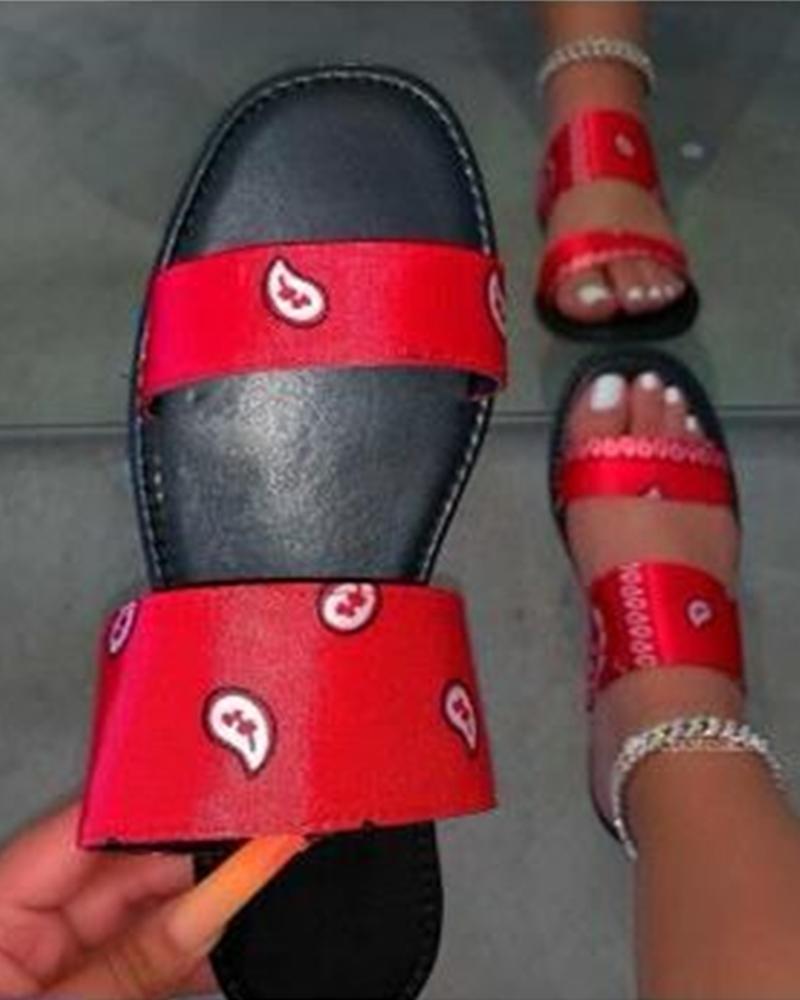 

Multicolor Ribbons Upper Open Toe Flat Sandals, Red