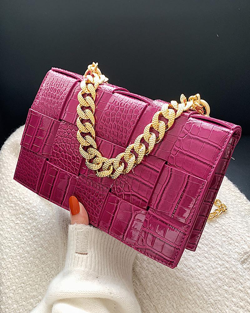 

Crocodile Braided Chain Strap Crossbody Handbag, Purple