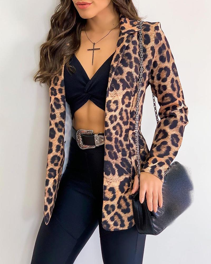 

Long Sleeve Cheetah Print Blazer Coat, Leopard