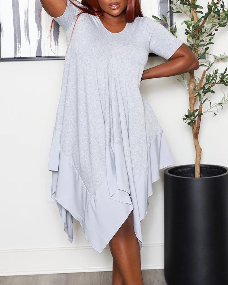 

Short Sleeve Ruched Asymmetrical Dress, Light gray