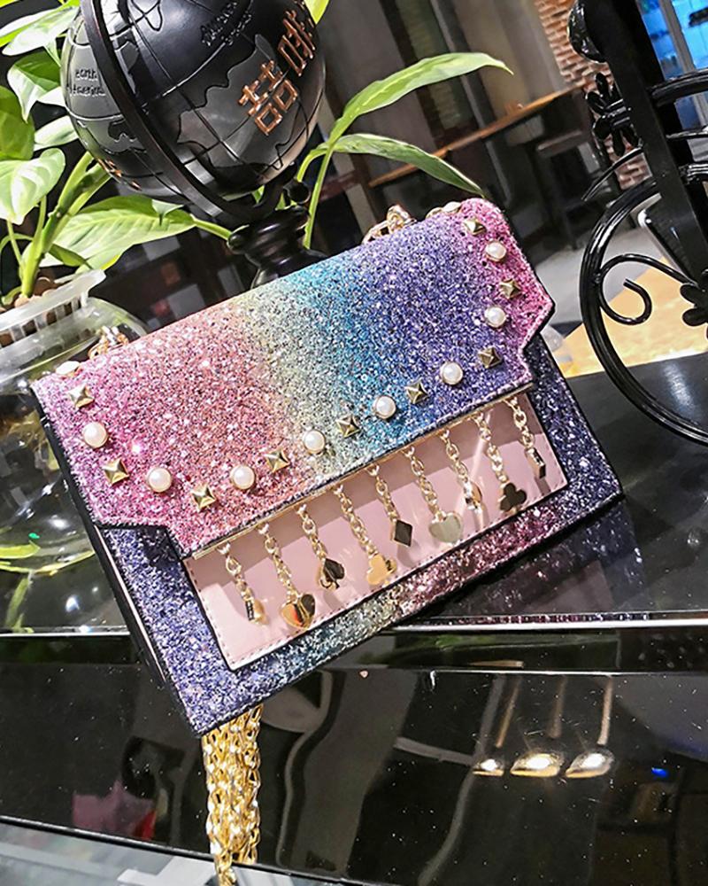 

Tassel Design Glitter Chain Shoulder Bag, Multicolor