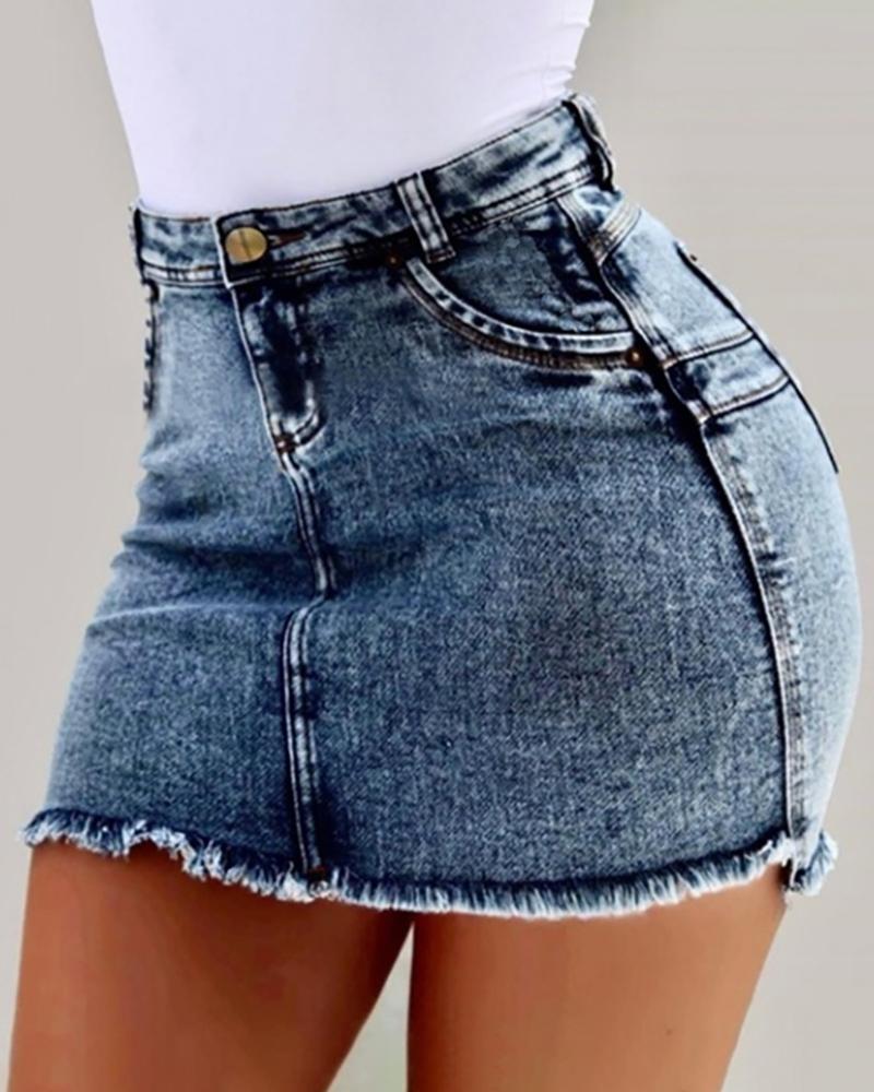 

Denim High Waist Mini Skirt, Dark blue