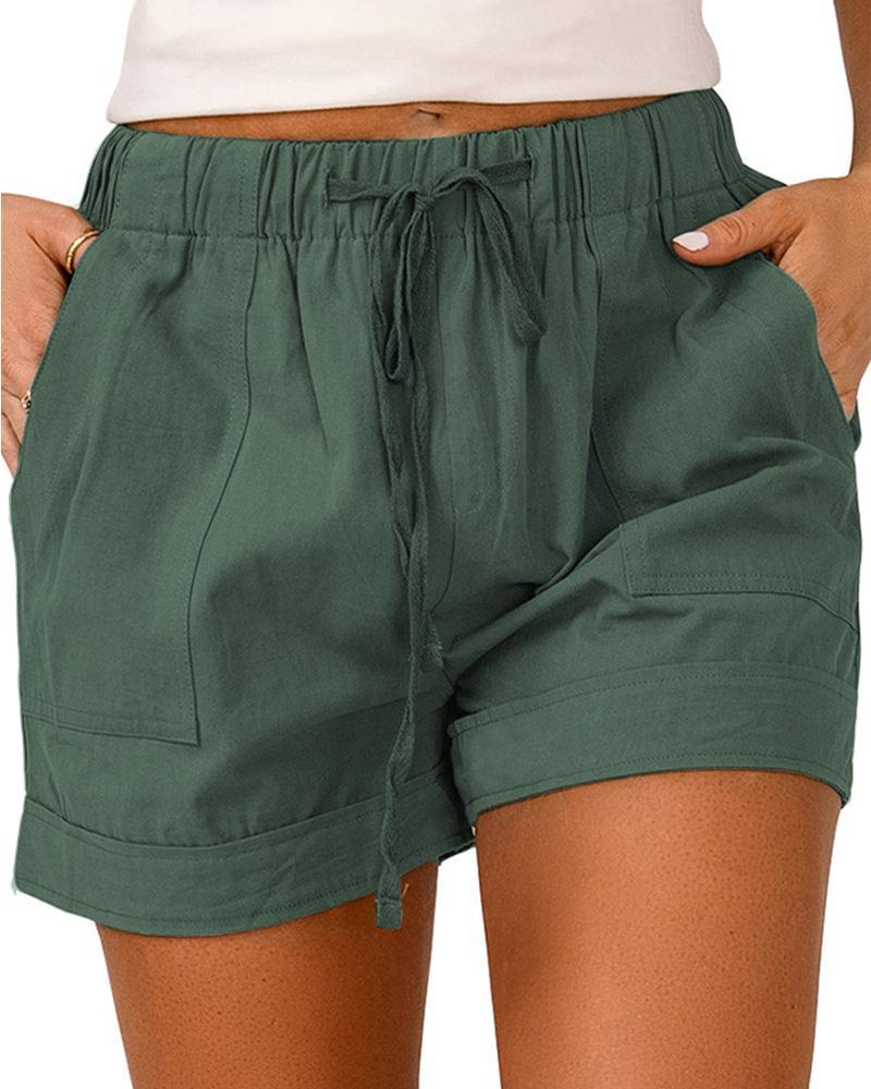 

Pocket Design Drawstring Waist Shorts, Green