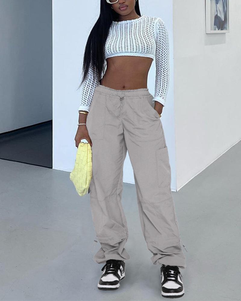 

Pocket Design Drawstring Cargo Pants, Gray