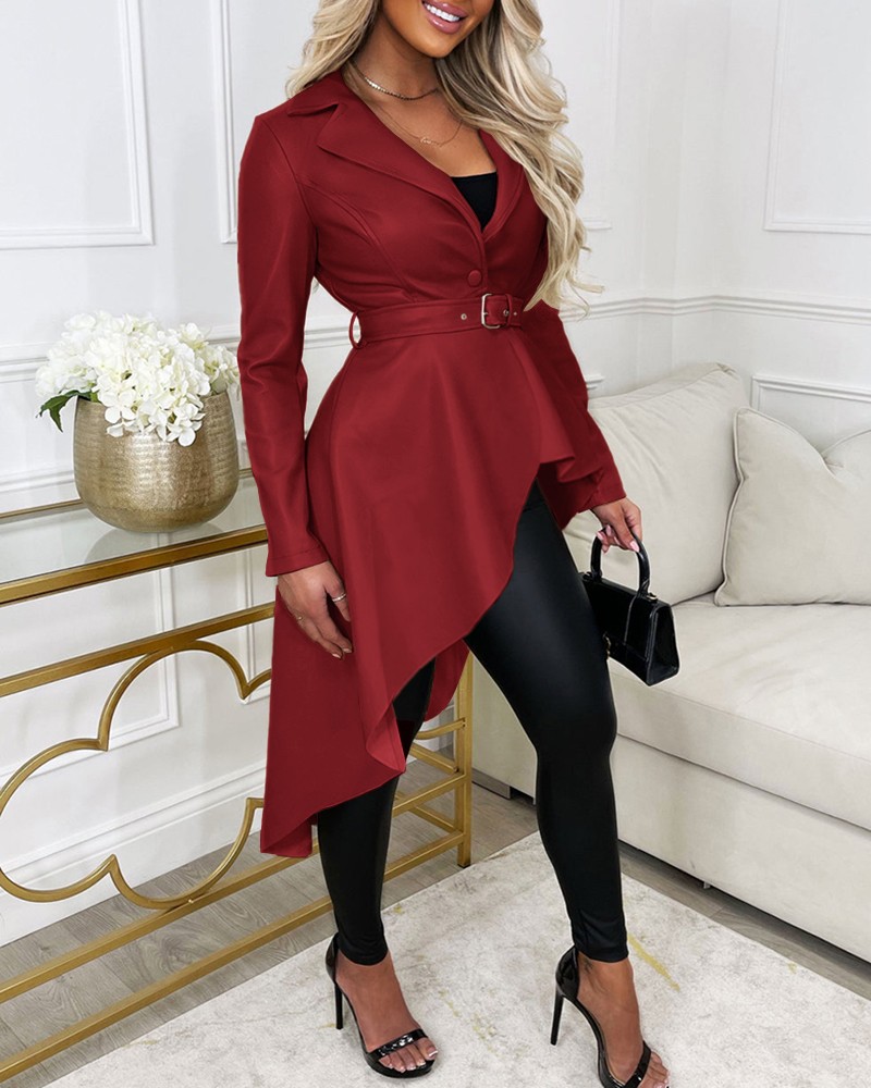 PU Leather Asymmetrical Dip Hem Jacket