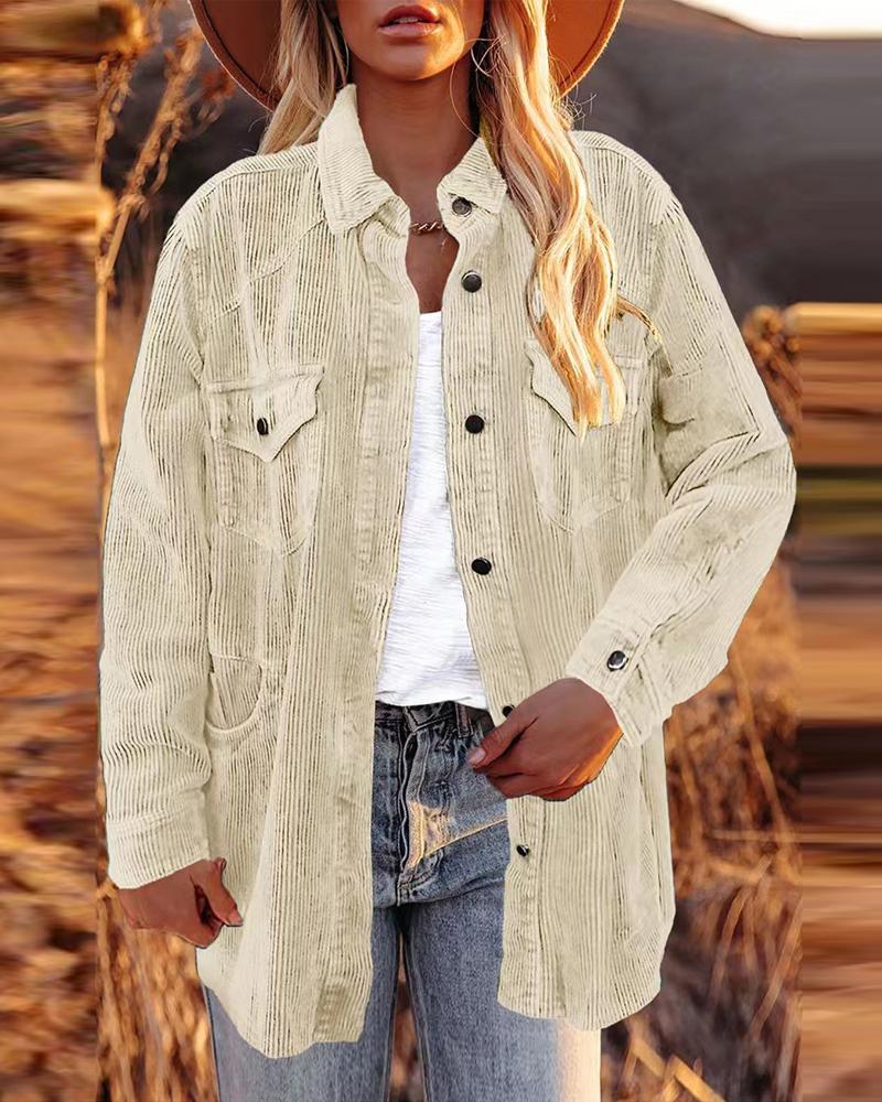 

Corduroy Long Sleeve Button Down Shacket, Beige
