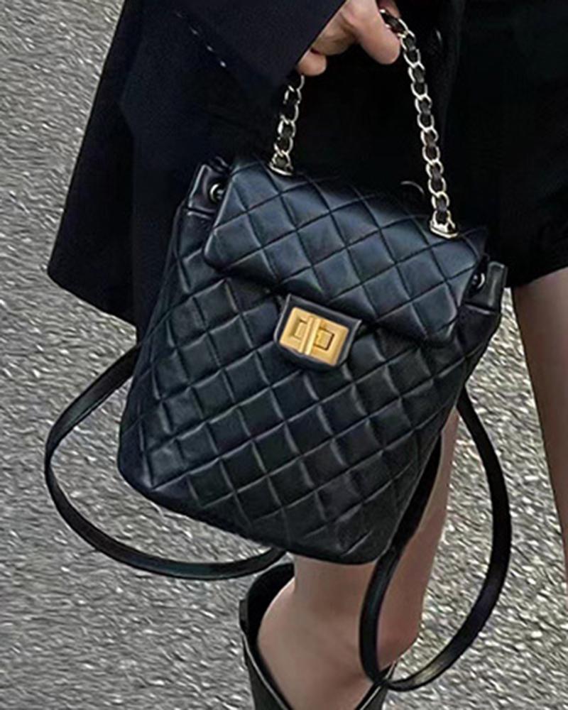

Quilted Top Handle Square Crossbody Bag, Black