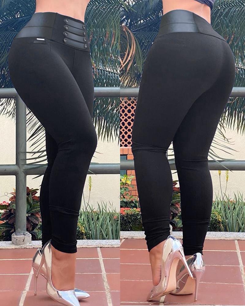 

Plain High Waist Skinny Pants, Black