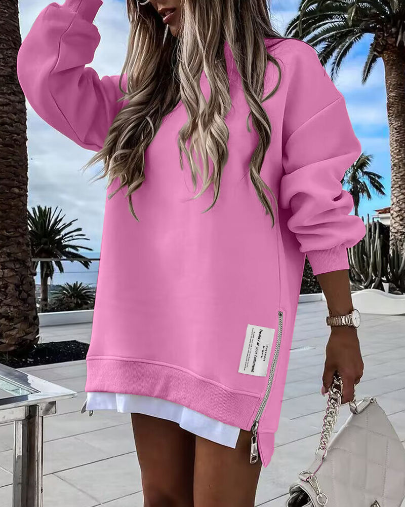 

Vestido estilo sudadera con diseño de cremallera de manga larga, Pink