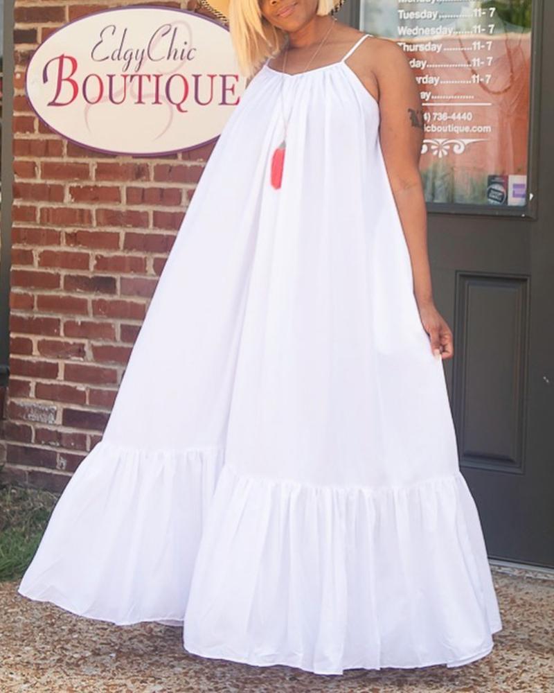 Vestido largo con vuelo fruncido y diseño de bolsillo de talla grande