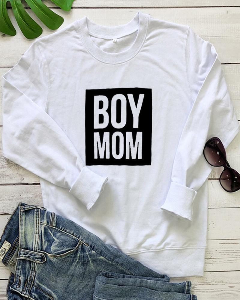 

Mother' Day Letter Print Long Sleeve Sweatshirt, White