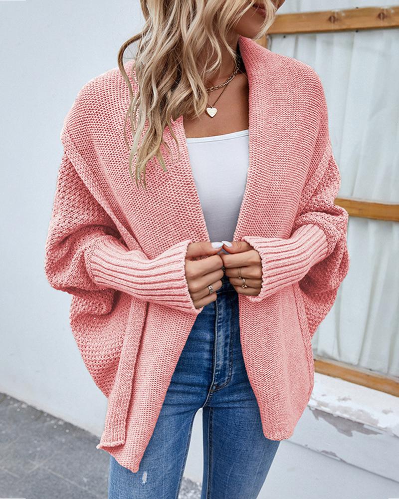 

Open Front Batwing Sleeve Casual Cardigan, Pink
