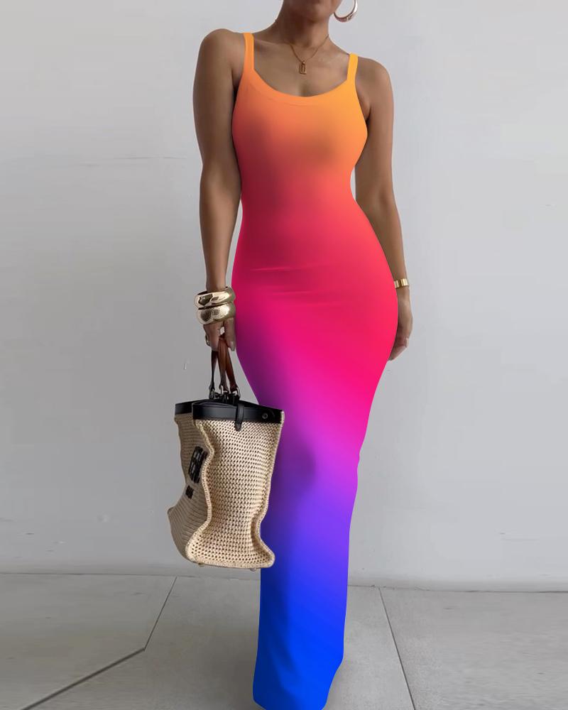 Ombre U-Neck Sleeveless Maxi Skims Dress