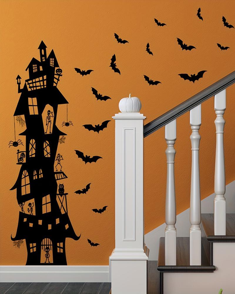 1 Sheet Halloween Decorations Castle Bat Self-adhesive Wall Decal Bathroom Stickers