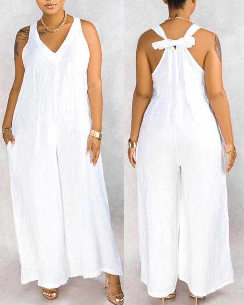 

Tied Detail Sleeveless Wide Leg Jumpsuit, White