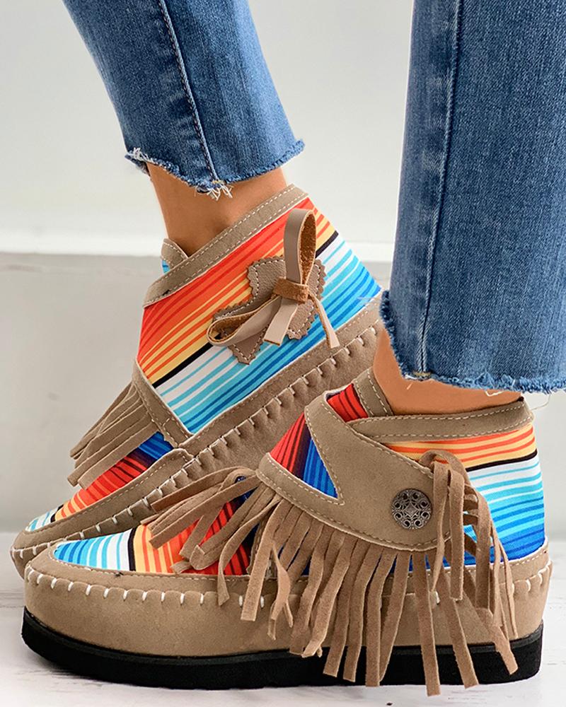 

Striped Colorblock Tassel Design Shoes, Khaki