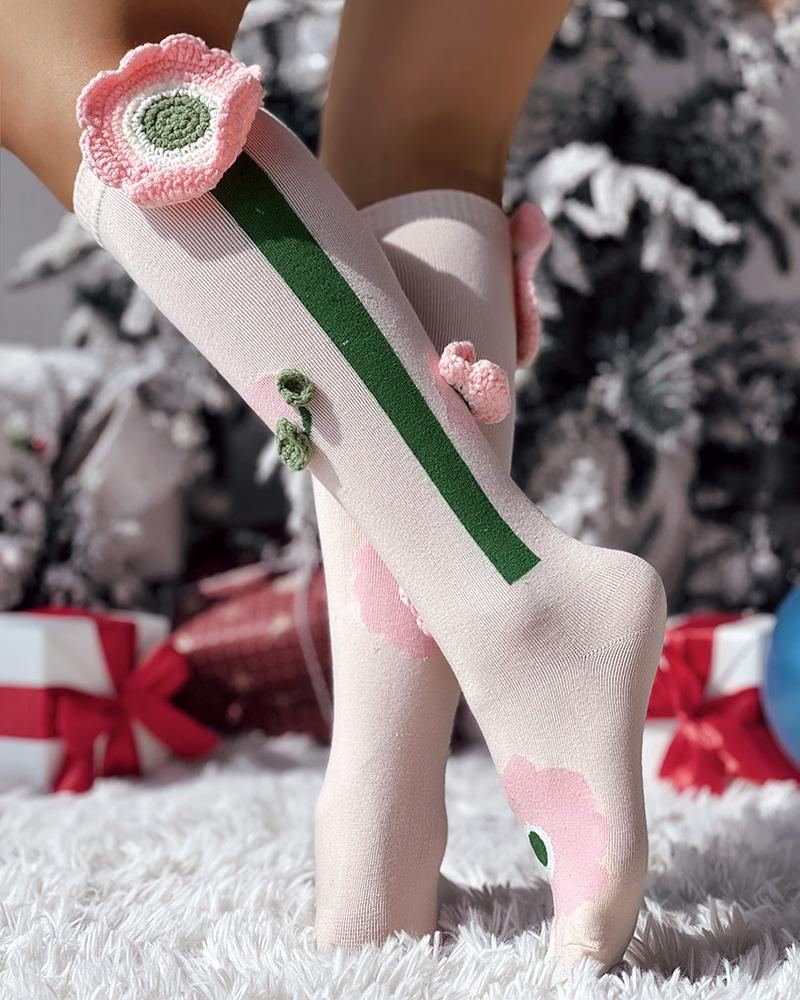 

1Pair Floral Pattern Socks, Nude