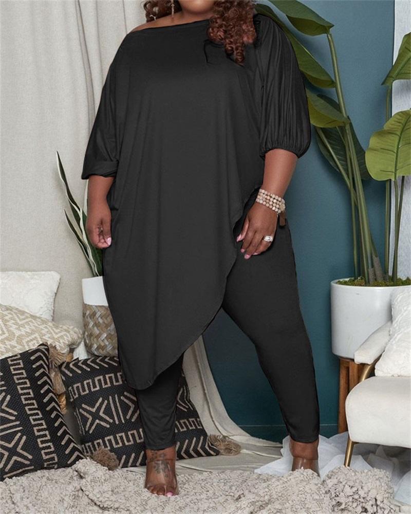 Plus Size Asymmetrical Top & Pants Set