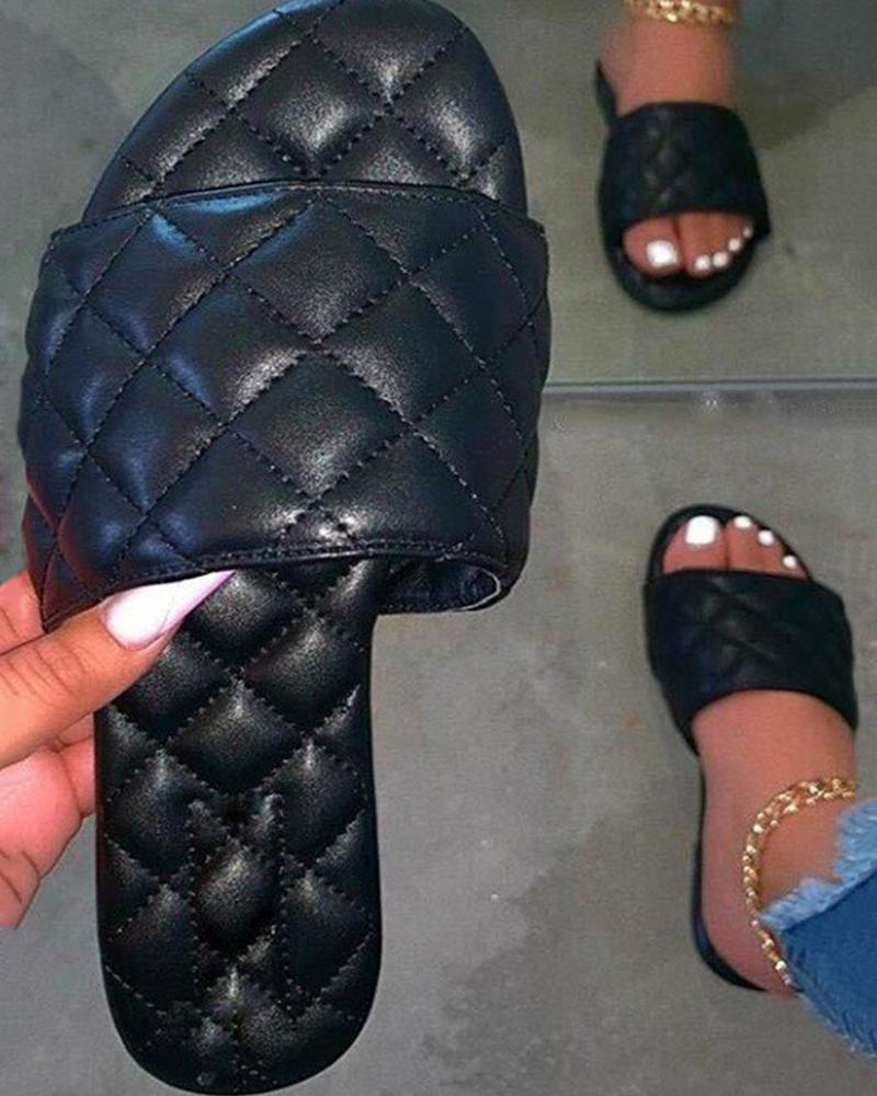 

Quilted Open Toe Casual Slippers, Black