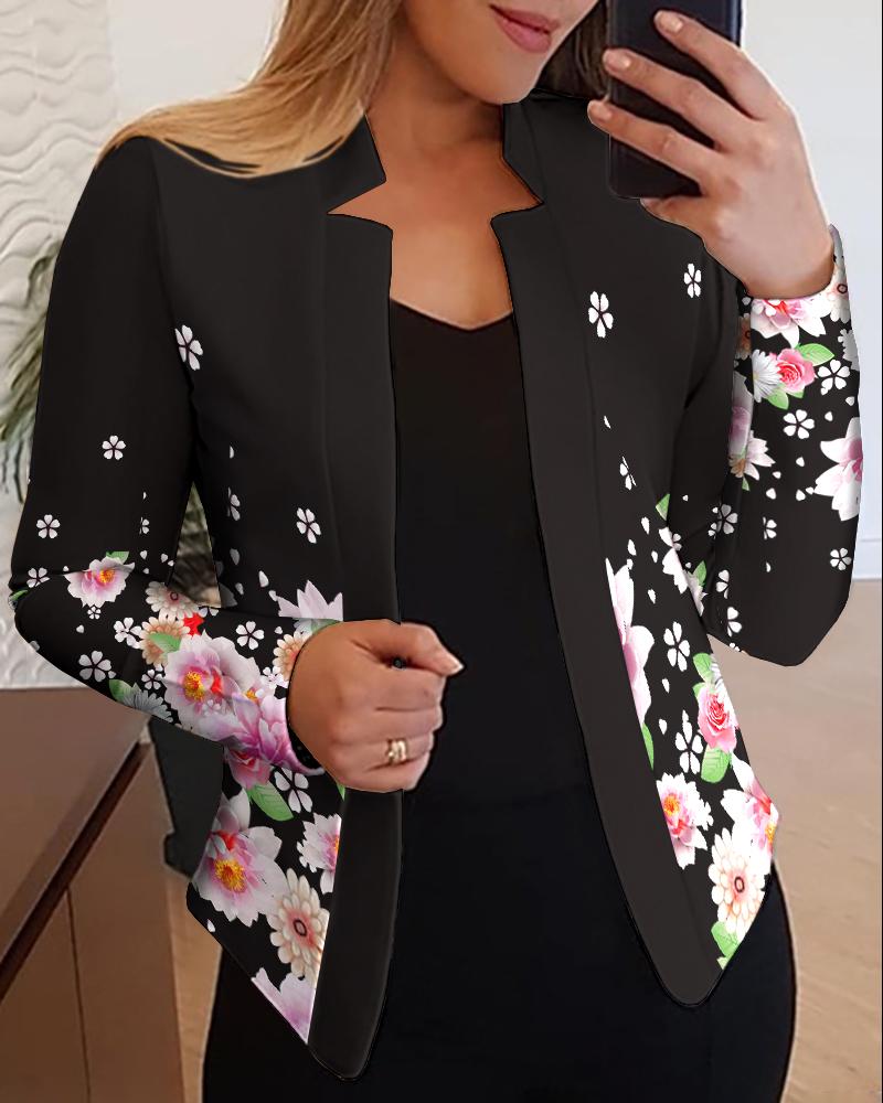 

Floral Print Cutout Design Long Sleeve Blazer Coat, Multicolor