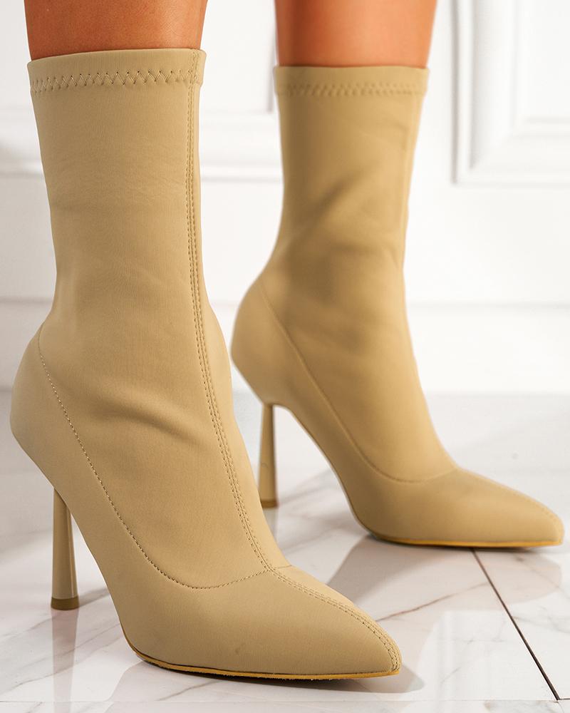 

Point Toe Stiletto Heel Boots, Apricot