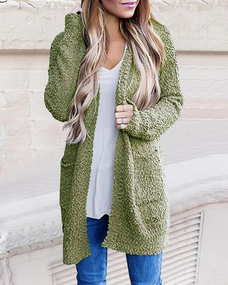 

Long Sleeve Pocket Detail Open Front Cardigan, Green