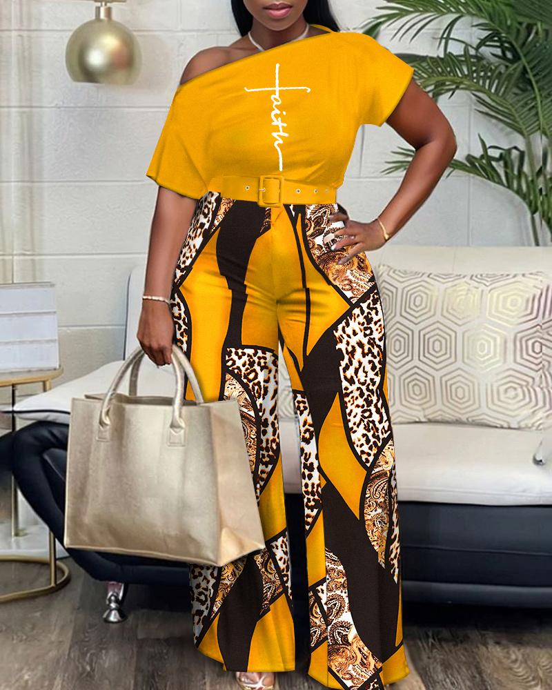 

Faith Baroque Leopard Print Skew Neck Straight Leg Jumpsuit, Yellow